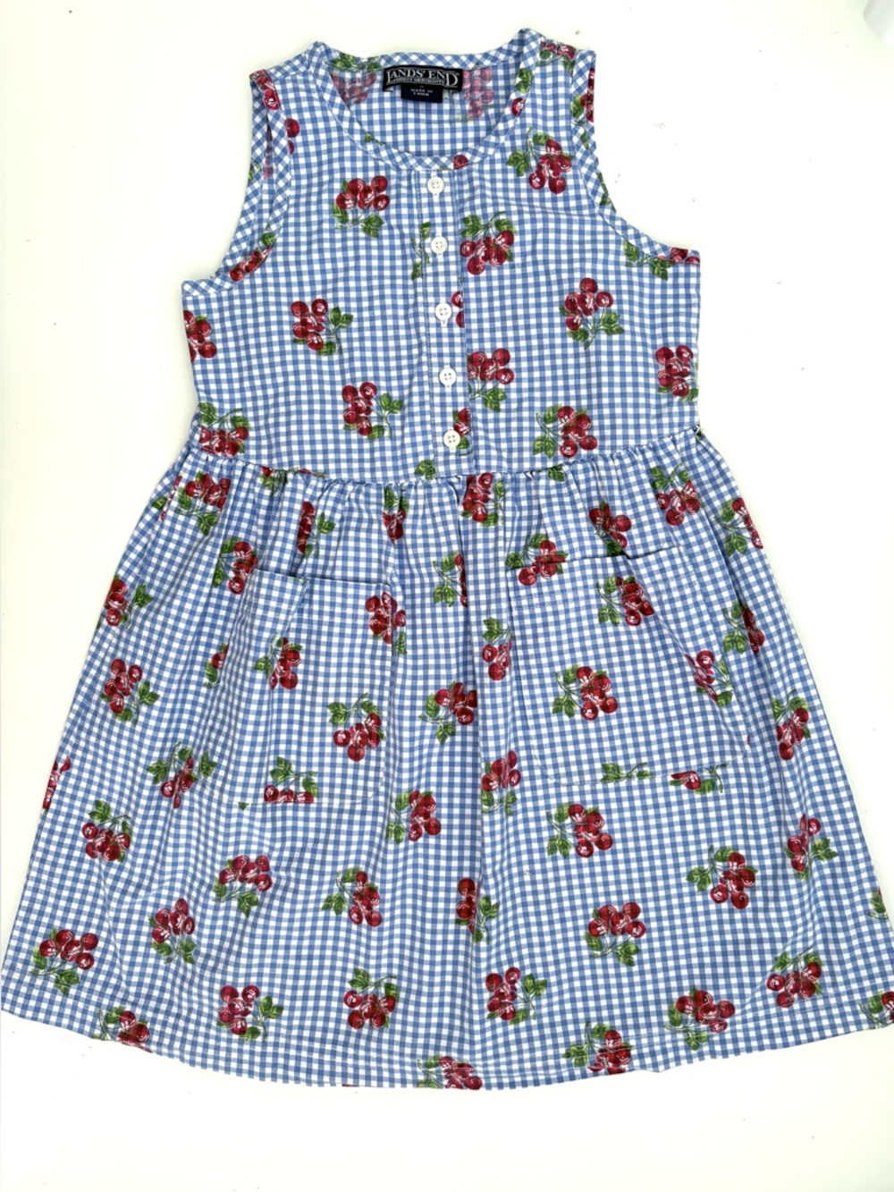 Vintage Lands’ End Cherry Gingham Dress Size 4T | Sundress 100% Cotton# 0154